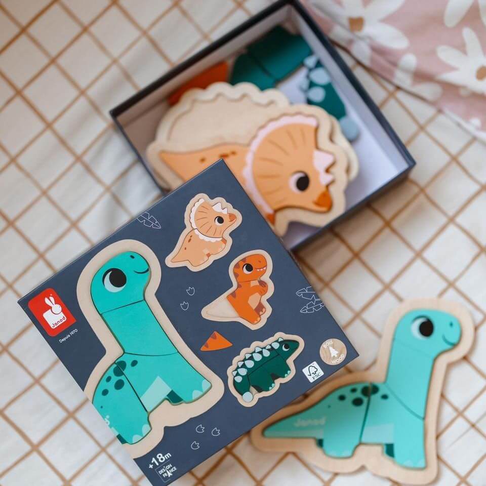 4 puzzles évolutifs en bois Dinos (2 à 5 pcs.)