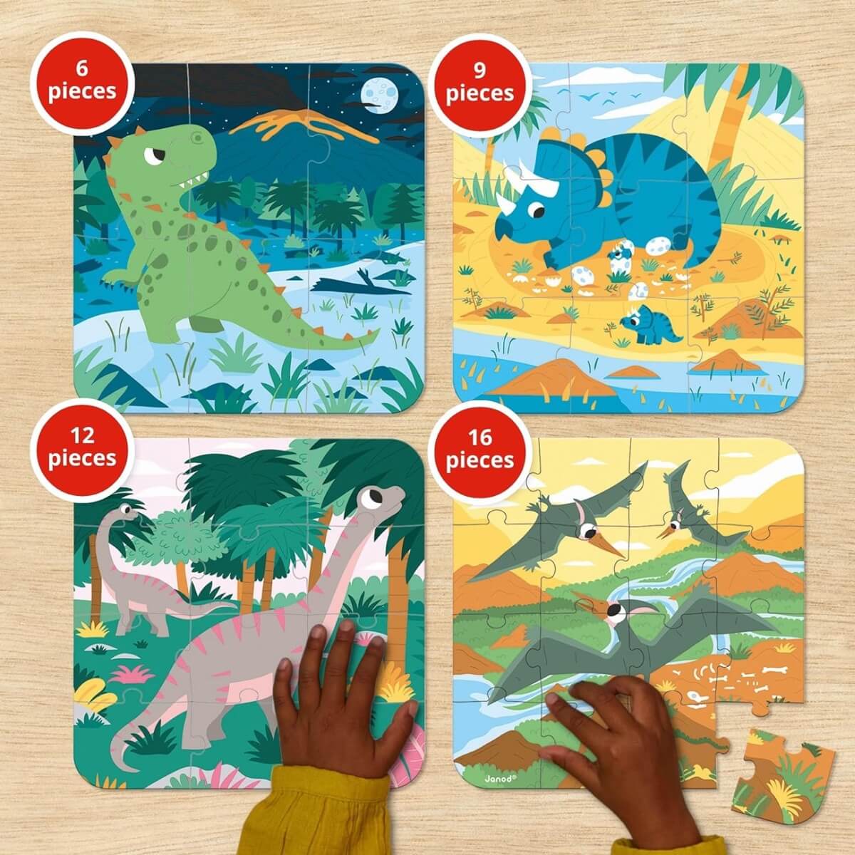 4 puzzles évolutifs - Dinosaures (6 à 16 pcs) – Image 5