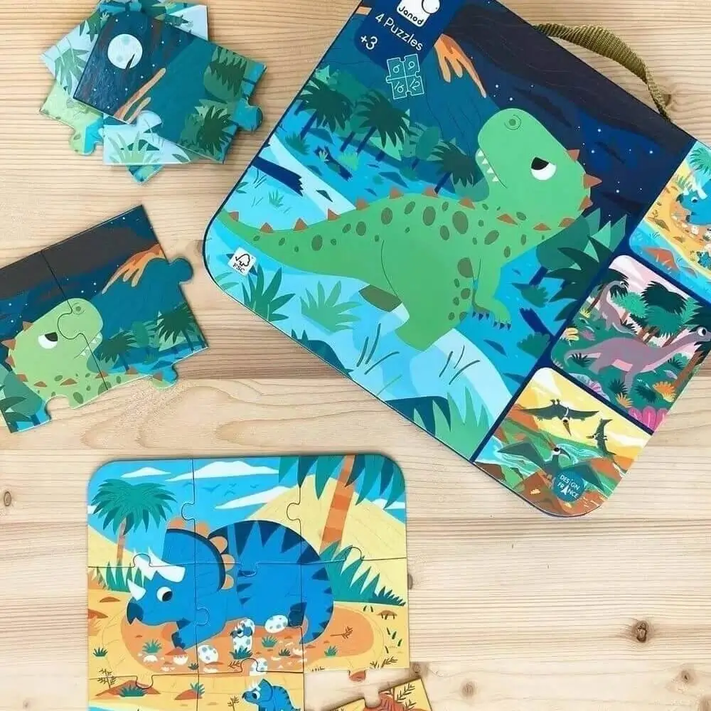 4 puzzles évolutifs - Dinosaures (6 à 16 pcs)