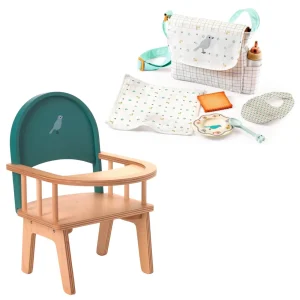 Ensemble Pomea - Chaise + sac d'accessoires de repas de poupée