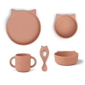 Set Repas Bébé en Silicone Vivi - Chat Rose Foncé
