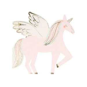 16 Serviettes Découpées Licorne Ailée Avec Dorure
