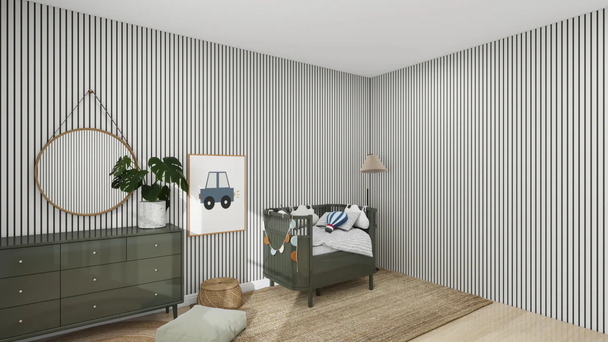 Papier Peint Panoramique Pour Enfants - À Fines Rayures Anthracite – Image 3