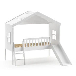 Lit Cabane HOUSEBED Avec Toboggan 90x200cm Blanc